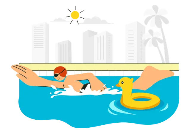 Male enjoy swim in pool  Illustration