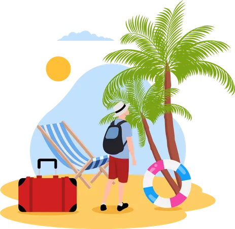 Male enjoying vacation on beach Illustration
