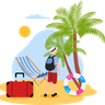 illustration male enjoying vacation on beach