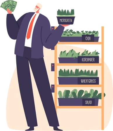 Male Entrepreneur Selling Fresh Nutrient-packed Microgreens  Illustration