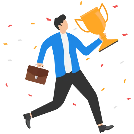 The Winning Entrepreneur Holds The Trophy Smart Businessman Worker And Success Illustration