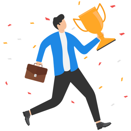 Male entrepreneur winning trophy  Illustration