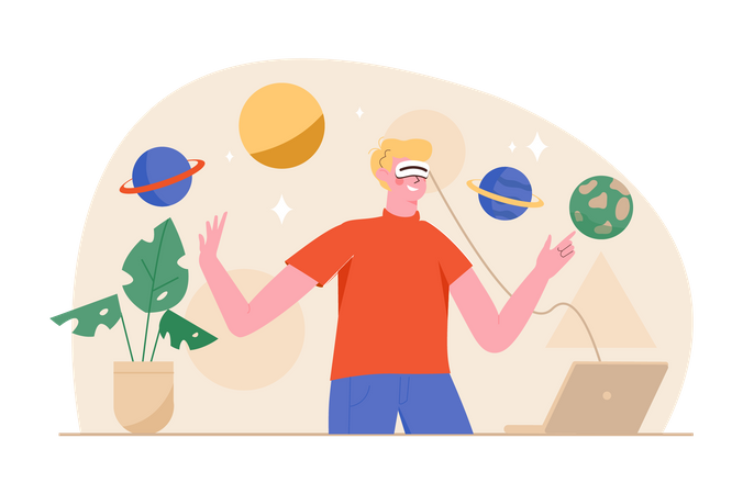 Male experiencing vr technology  Illustration