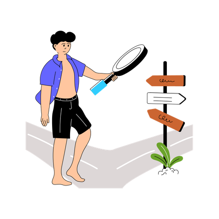 Male explorer finding direction  Illustration