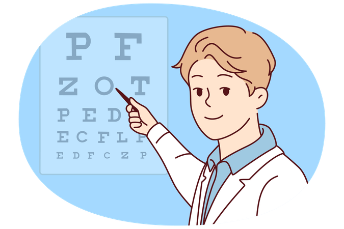 Male eye doctor do checkup for patient  Illustration