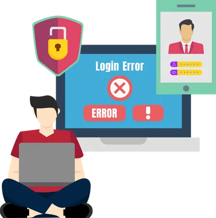 Male Facing Login Error  Illustration
