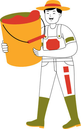 Male Farmer Carry Water Container  Illustration