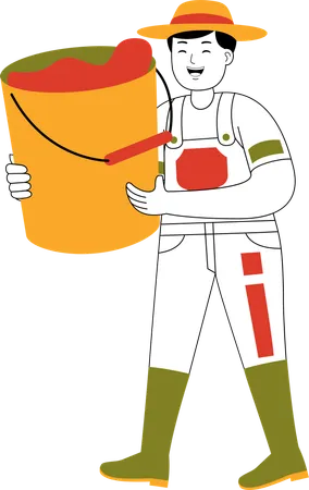 Male Farmer Carry Water Container  Illustration