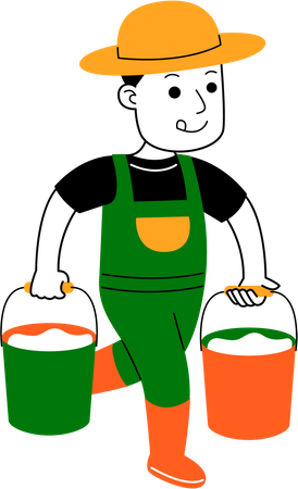 Male farmer carrying milk bucket  Illustration