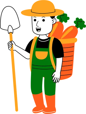 Male farmer carrying vegetable basket  Illustration