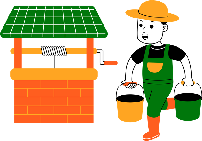 Male farmer carrying water bucket  Illustration