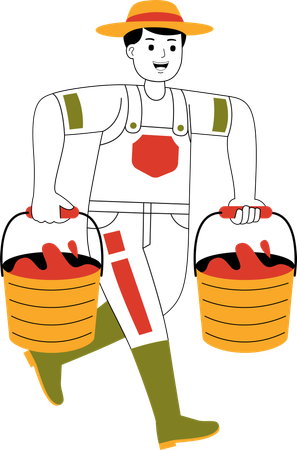 Male Farmer Carrying Water In Buckets  Illustration