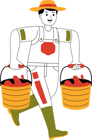 Male Farmer Carrying Water In Buckets  Illustration