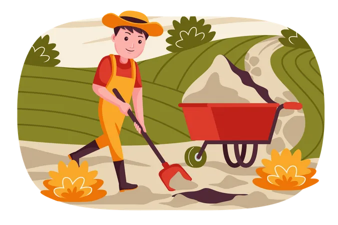 Male farmer cleaning farm Illustration