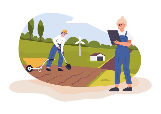 Male farmer cleaning farm  Illustration