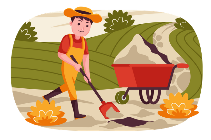 Male farmer cleaning farm  Illustration