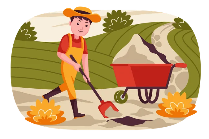 Male farmer cleaning farm  Illustration