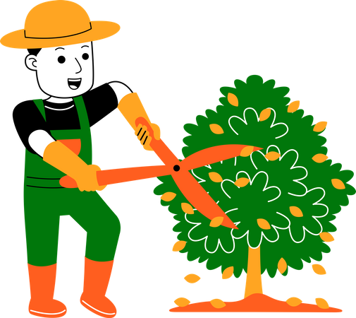 Male farmer cutting tree  Illustration