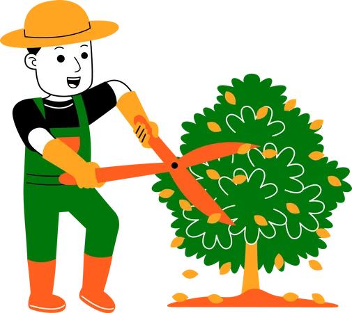 Male farmer cutting tree  Illustration