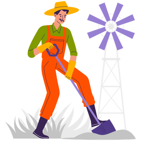 Male farmer Digging Farm  Illustration