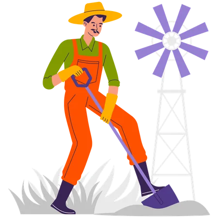 Male farmer Digging Farm  Illustration