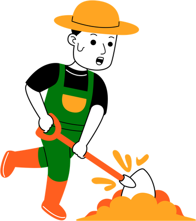Male farmer digging using shovel  Illustration