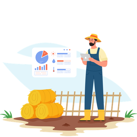 Male Farmer doing farm analysis with Time Management  Illustration