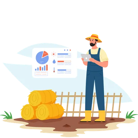 Male Farmer doing farm analysis with Time Management  Illustration