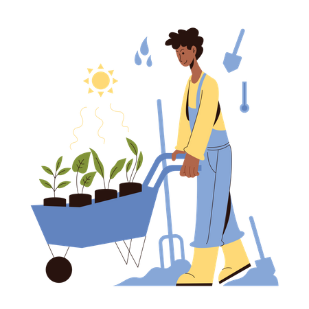 Male farmer doing plantation Illustration