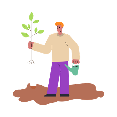 Male farmer doing plantation  Illustration