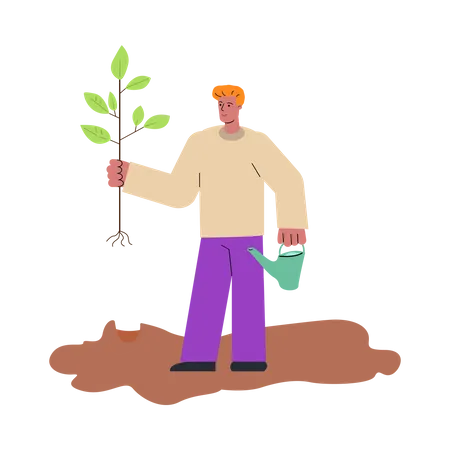 Male farmer doing plantation  Illustration