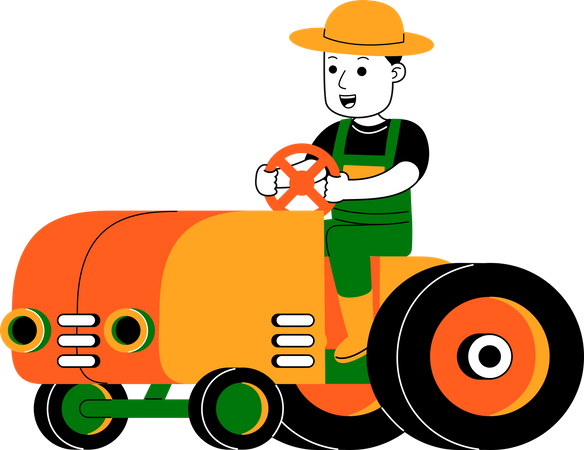 Male farmer driving tractor  Illustration