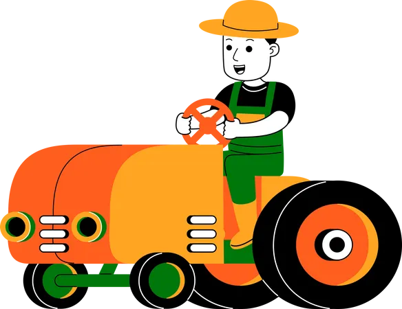 Male farmer driving tractor  Illustration