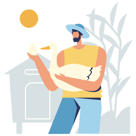 Male farmer Feeding Goose  Illustration