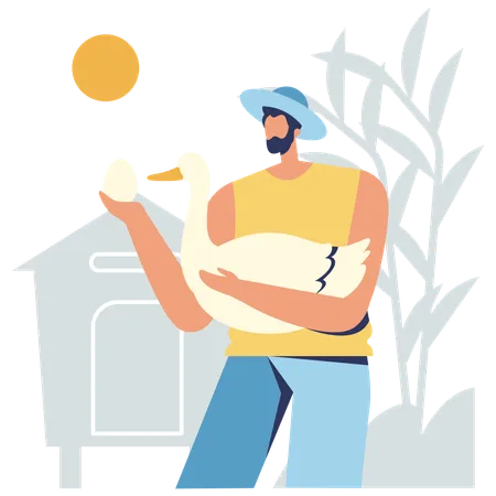 Male farmer Feeding Goose  Illustration