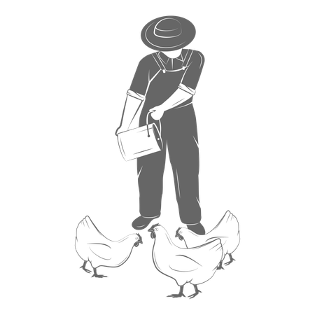 Male Farmer feeding hen  Illustration