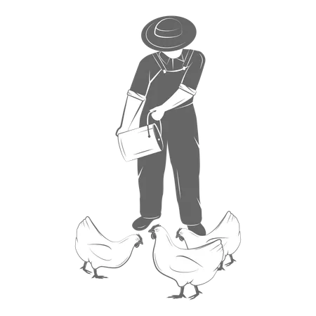 Male Farmer feeding hen  Illustration
