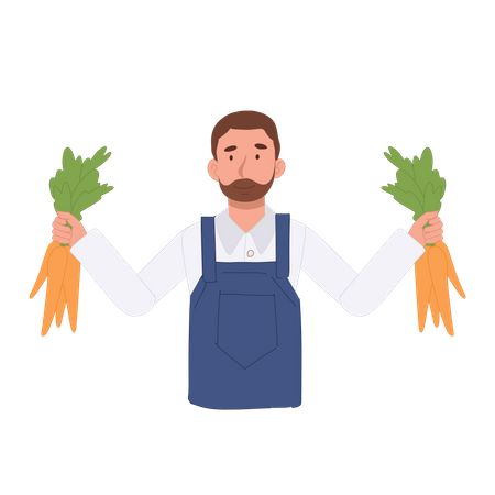Male farmer Harvesting carrot Illustration