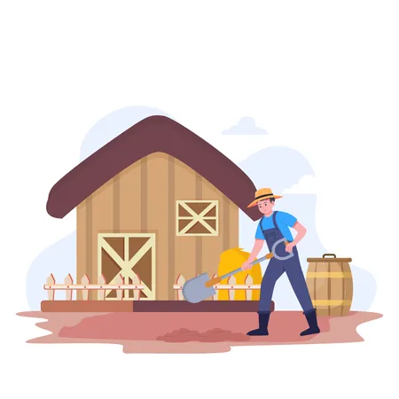 Male farmer Hoeing in farm  Illustration