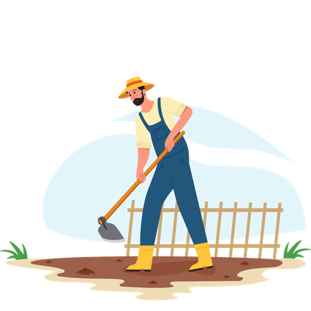 Male farmer Hoeing in farm  Illustration