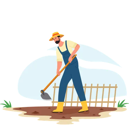 Male farmer Hoeing in farm  Illustration