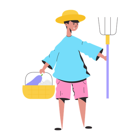 Male Farmer holding basket and rack  Illustration