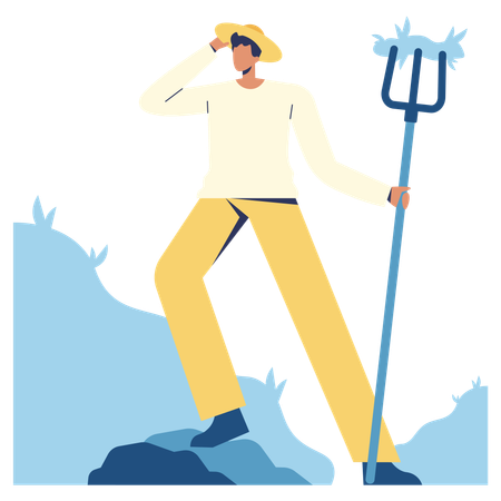 Male Farmer holding pickfork  Illustration