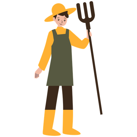 Male farmer holding pitchfork  Illustration