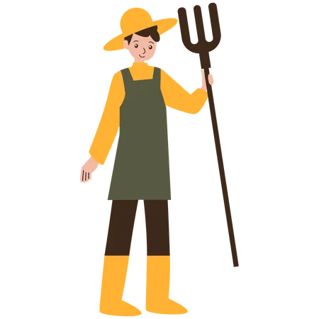 Male farmer holding pitchfork  Illustration