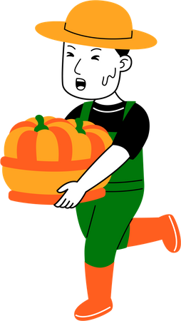 Male farmer holding pumpkin basket  イラスト