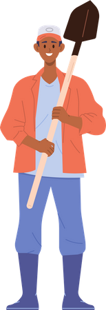 Male farmer holding shovel  Illustration