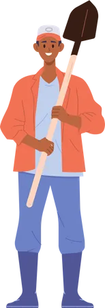 Male farmer holding shovel  Illustration