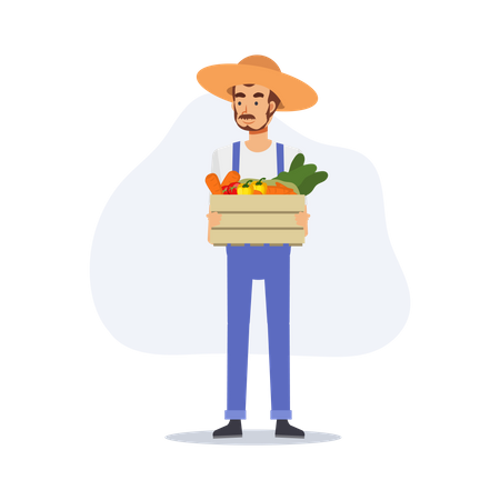 Male farmer holding vegetables basket Illustration