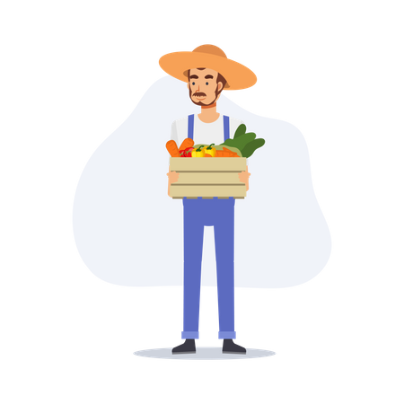 Male farmer holding vegetables basket  Illustration